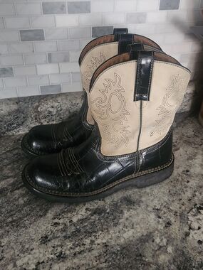 Ariat Black Foot Cream Shaft Western Work Boots